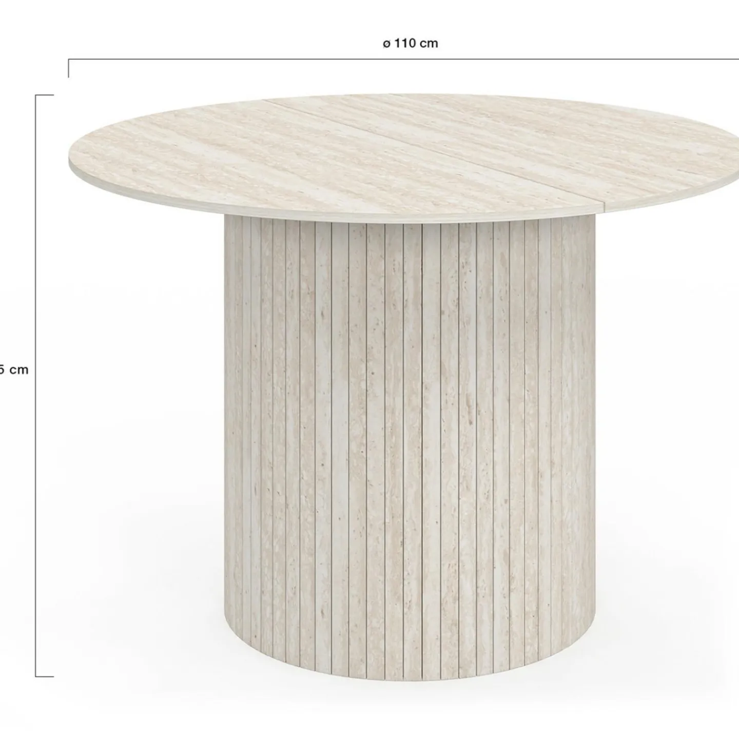 Table à manger ronde 6 personnes pied central effet lattes façon travertin 110 cm*IDMarket