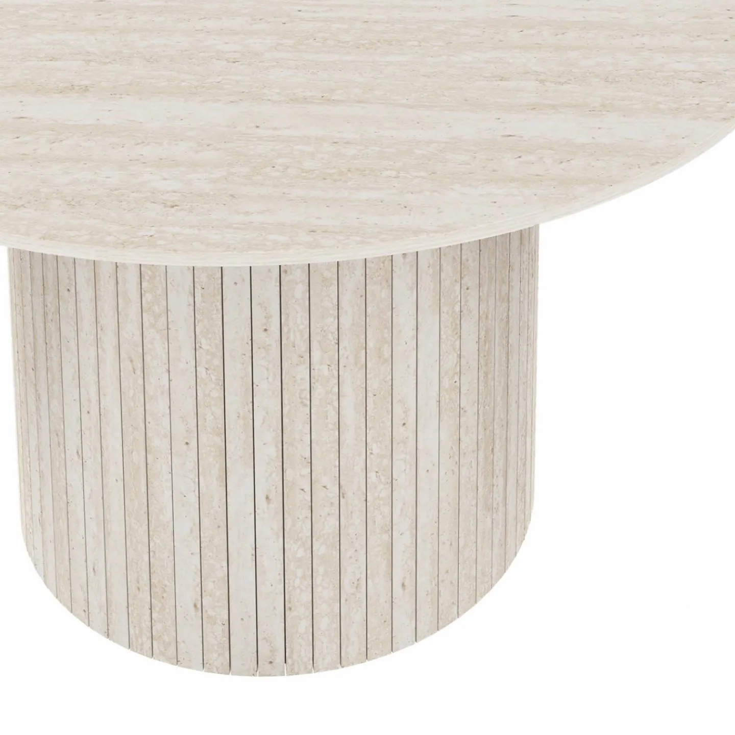 Table à manger ronde 6 personnes pied central effet lattes façon travertin 110 cm*IDMarket