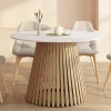 Table à manger ronde 6 personnes 110 cm plateau bois blanc et pied bois en lattes*IDMarket Online
