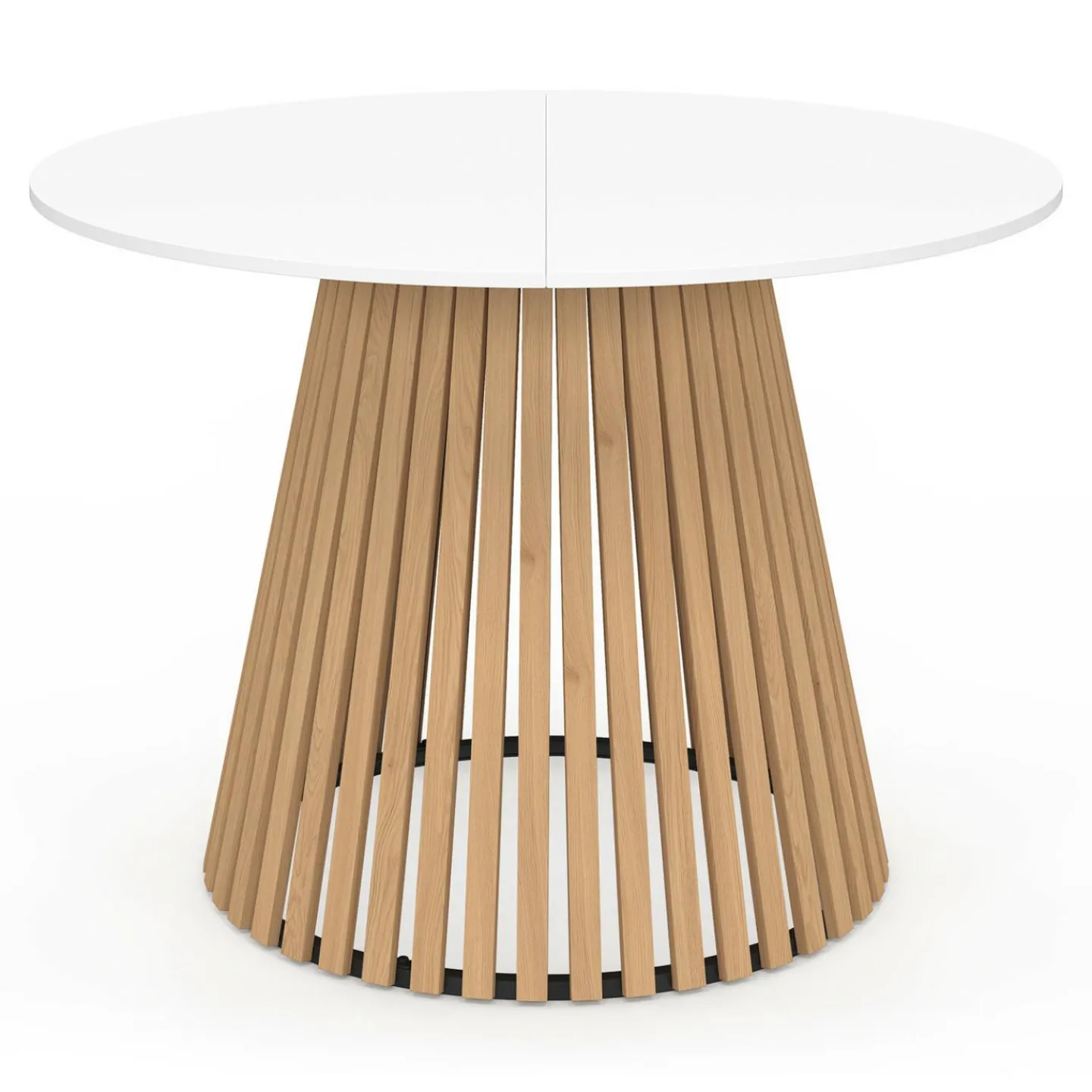 Table à manger ronde 6 personnes 110 cm plateau bois blanc et pied bois en lattes*IDMarket Online