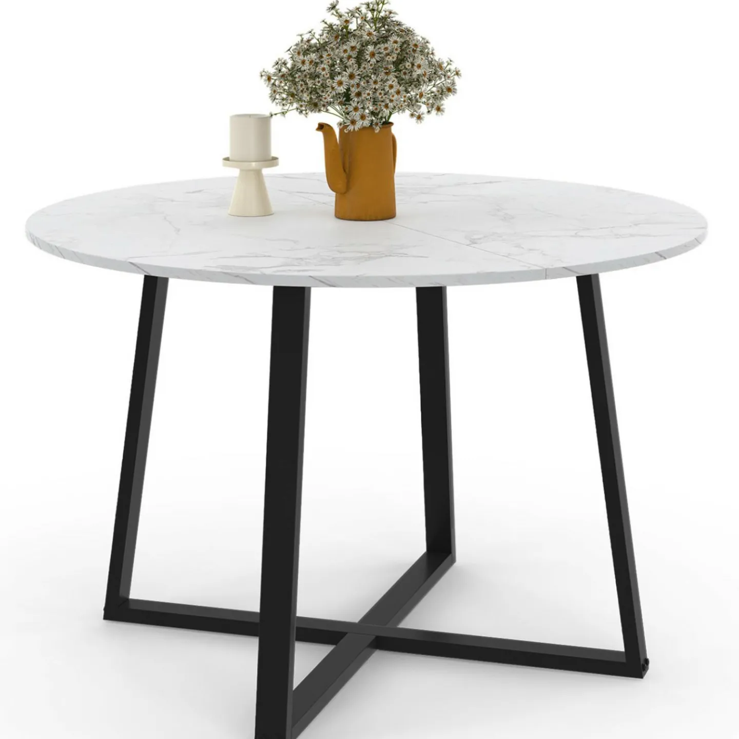 Table à manger ronde 4-6 personnes 110 cm effet marbre blanc et noir*IDMarket Discount