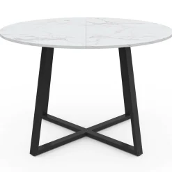 Table à manger ronde 4-6 personnes 110 cm effet marbre blanc et noir*IDMarket Discount
