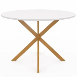 Table à manger ronde 6 personnes 110 cm bois et blanc*IDMarket Online