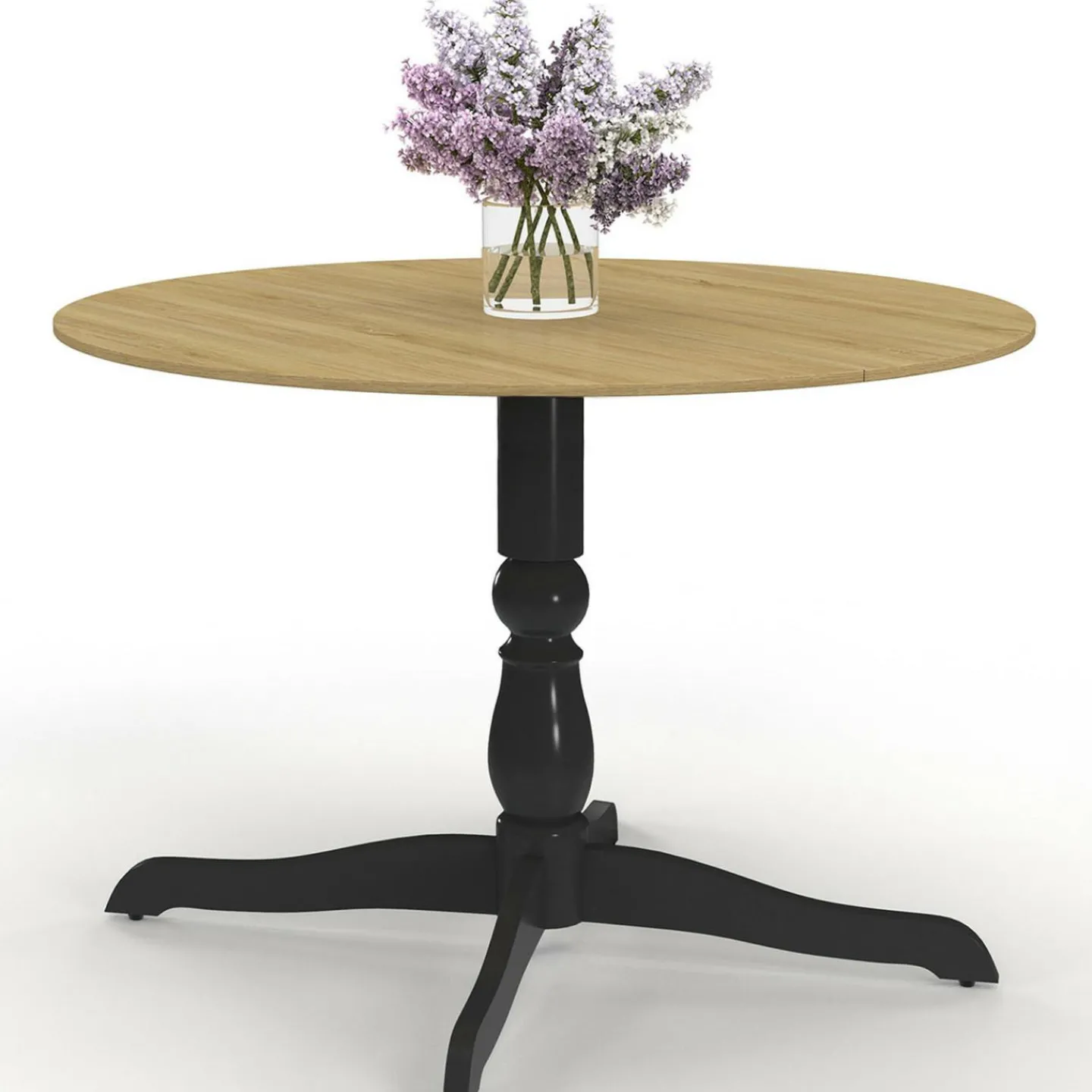 Table à manger ronde 4-6 personnes 110cm bois façon hêtre et noir*IDMarket Sale
