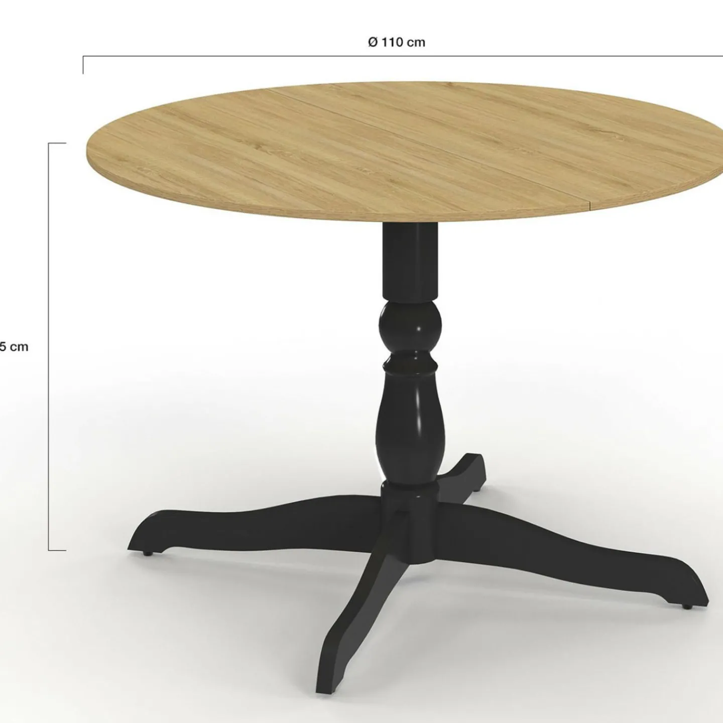 Table à manger ronde 4-6 personnes 110cm bois façon hêtre et noir*IDMarket Sale