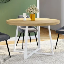 Table à manger ronde 4-6 personnes bois et blanc 110-150 cm*IDMarket New