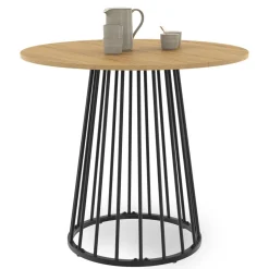 Table à manger ronde 4 personnes plateau bois et pied en métal noir 80 cm*IDMarket
