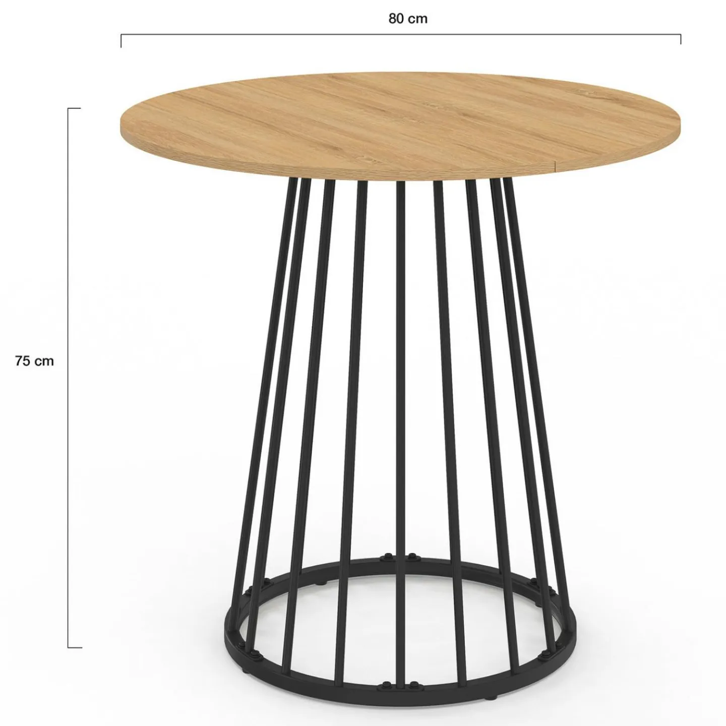 Table à manger ronde 4 personnes plateau bois et pied en métal noir 80 cm*IDMarket