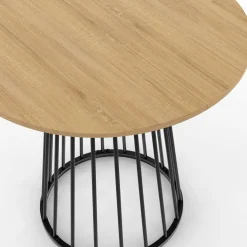 Table à manger ronde 4 personnes plateau bois et pied en métal noir 80 cm*IDMarket