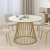 Table à manger ronde 6 personnes pied filaire laiton et plateau effet marbre blanc 110 cm*IDMarket Hot