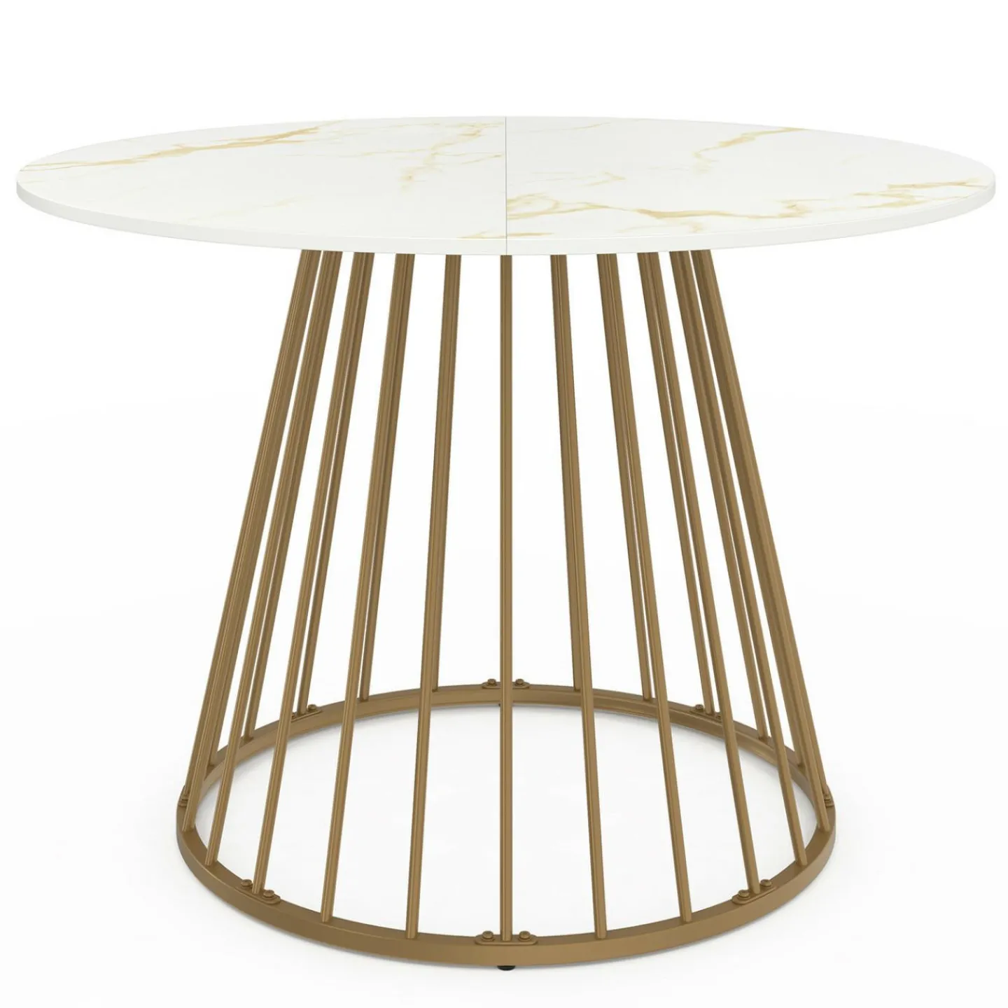 Table à manger ronde 6 personnes pied filaire laiton et plateau effet marbre blanc 110 cm*IDMarket Hot