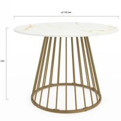 Table à manger ronde 6 personnes pied filaire laiton et plateau effet marbre blanc 110 cm*IDMarket Hot