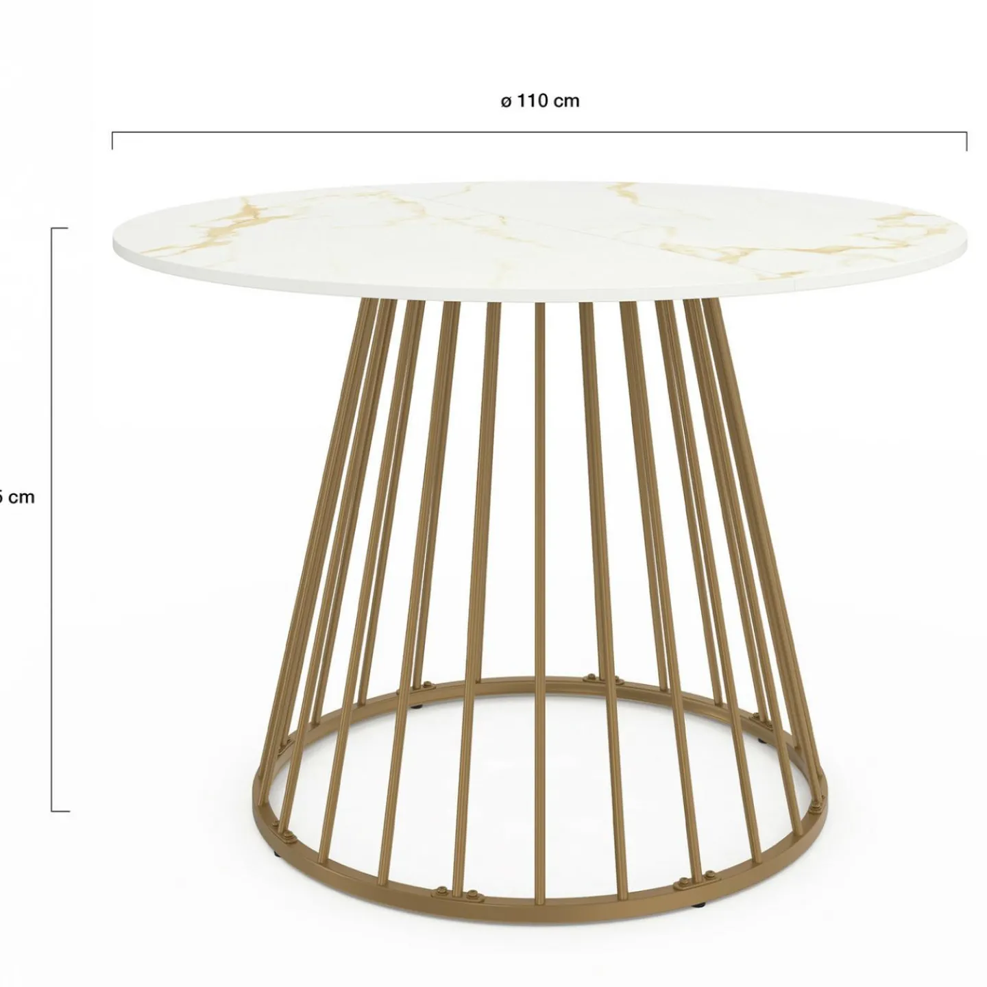 Table à manger ronde 6 personnes pied filaire laiton et plateau effet marbre blanc 110 cm*IDMarket Hot