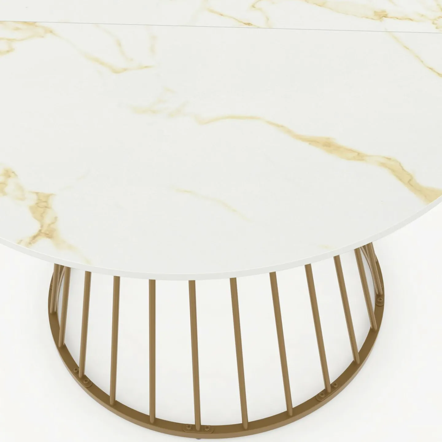 Table à manger ronde 6 personnes pied filaire laiton et plateau effet marbre blanc 110 cm*IDMarket Hot