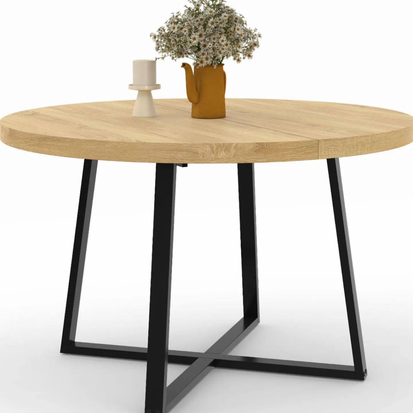 Table à manger ronde 4-6 personnes bois et noir*IDMarket Discount