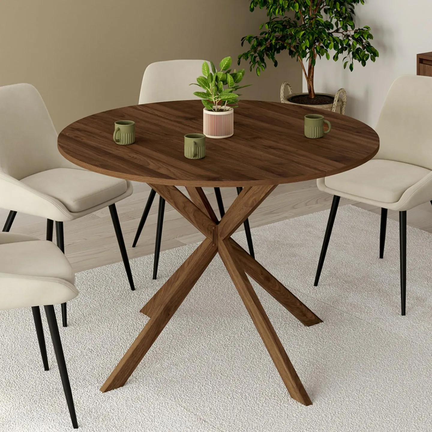Table à manger ronde ALIX 6 personnes pied araignée noyer 110 cm*IDMarket Sale