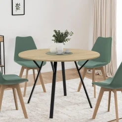 Table à manger ronde bois et noir 110 cm 4-6 personnes*IDMarket Hot