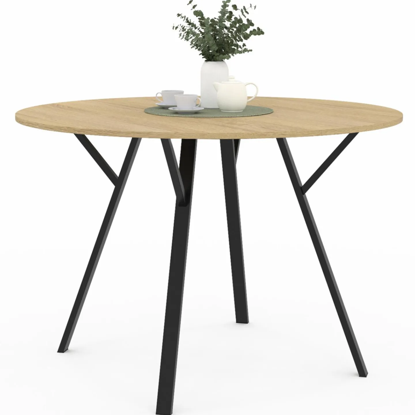 Table à manger ronde bois et noir 110 cm 4-6 personnes*IDMarket Hot