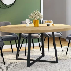 Table à manger ronde bois et noir 4-8 personnes*IDMarket Best