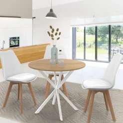 Table à manger ronde bois et blanc 80 cm 2-4 personnes*IDMarket Sale
