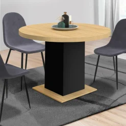 Table à manger ronde bois et noir 6 personnes*IDMarket Sale