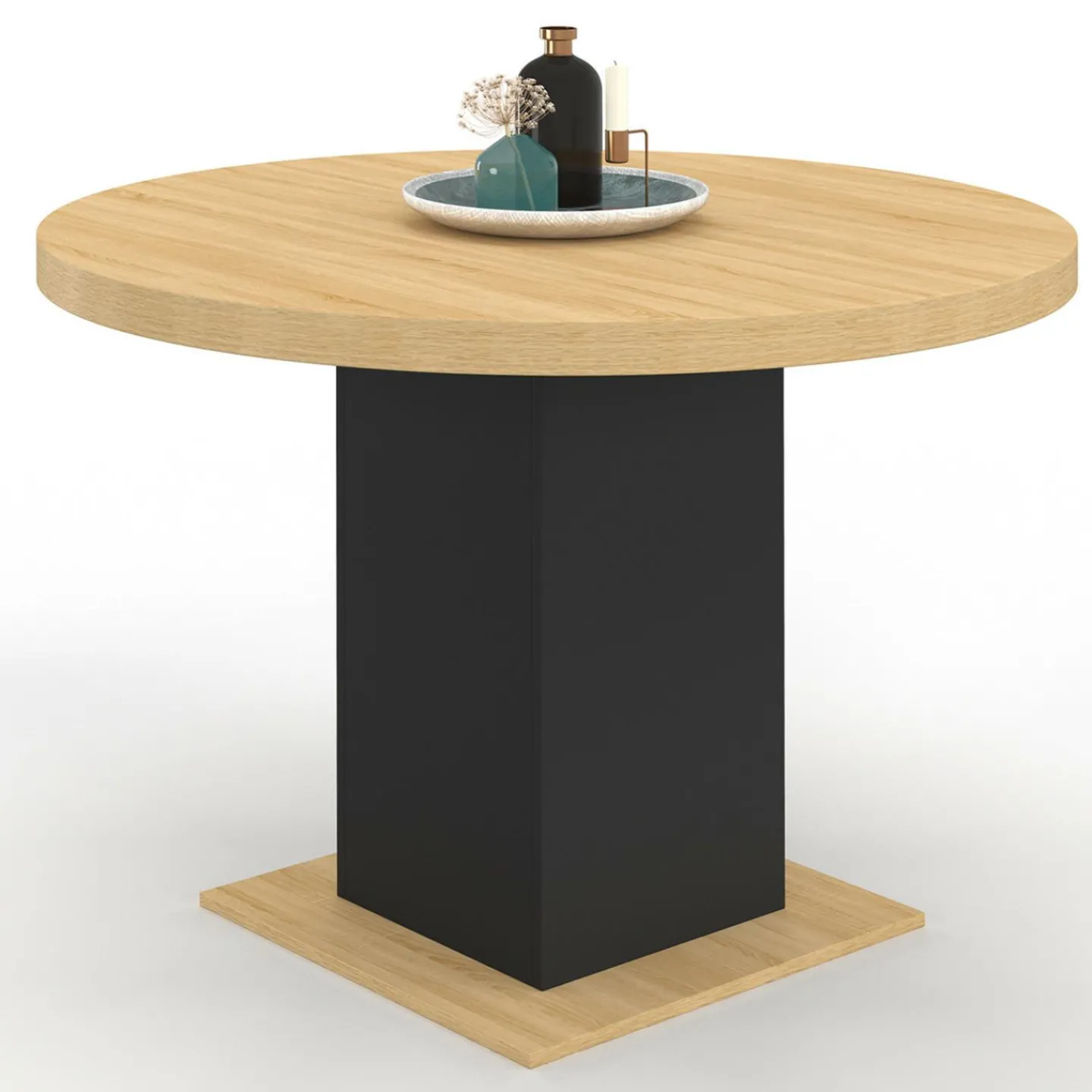 Table à manger ronde bois et noir 6 personnes*IDMarket Sale