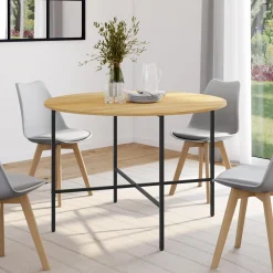 Table à manger ronde bois et métal 110 cm 4 personnes*IDMarket Outlet
