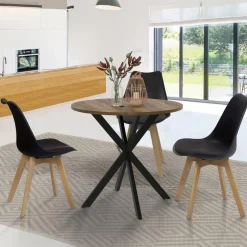 Table à manger ronde bois foncé et noir 80 cm*IDMarket Best