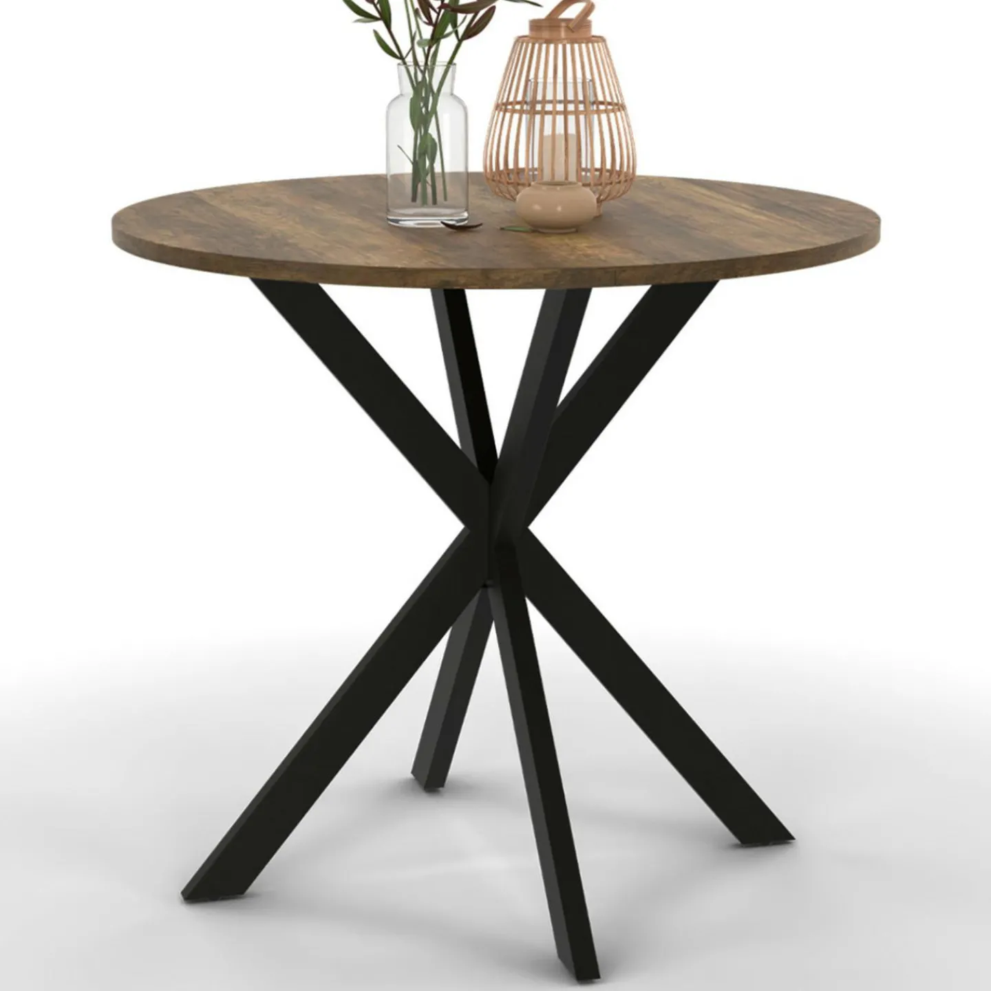 Table à manger ronde bois foncé et noir 80 cm*IDMarket Best