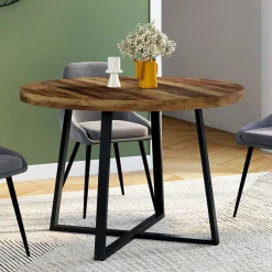 Table à manger ronde bois foncé 4 personnes*IDMarket Online