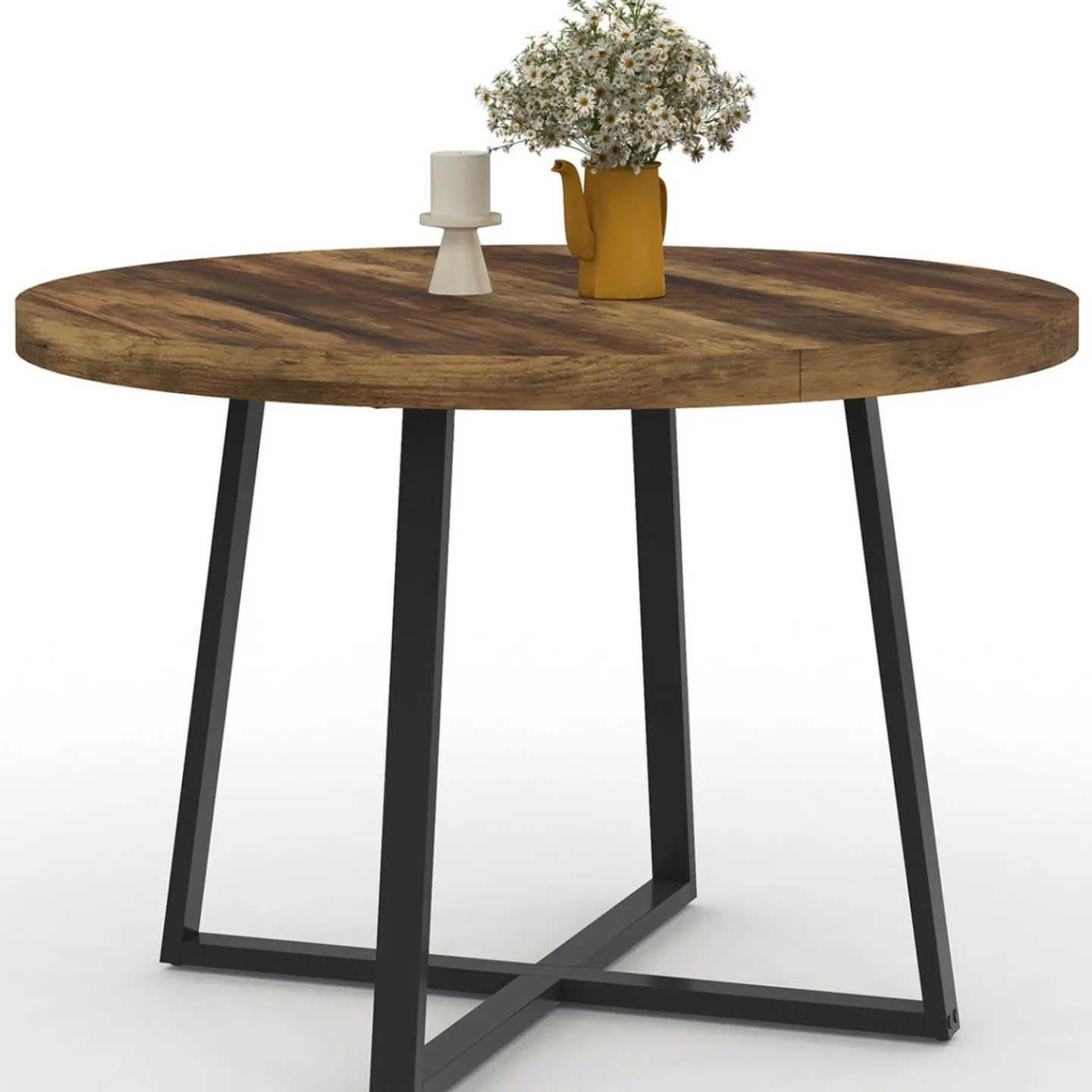 Table à manger ronde bois foncé 4 personnes*IDMarket Online
