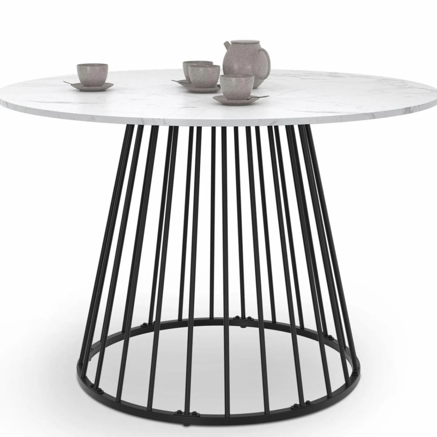 Table à manger ronde effet marbre blanc et pied en métal*IDMarket Discount