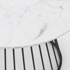 Table à manger ronde effet marbre blanc et pied en métal*IDMarket Discount