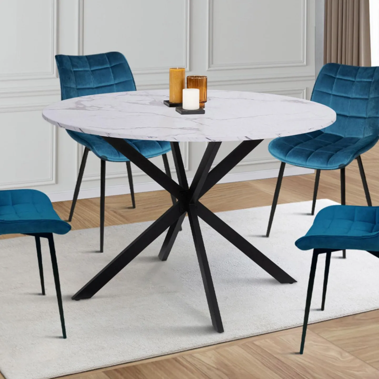 Table à manger ronde effet marbre blanc 4-6 personnes*IDMarket Online
