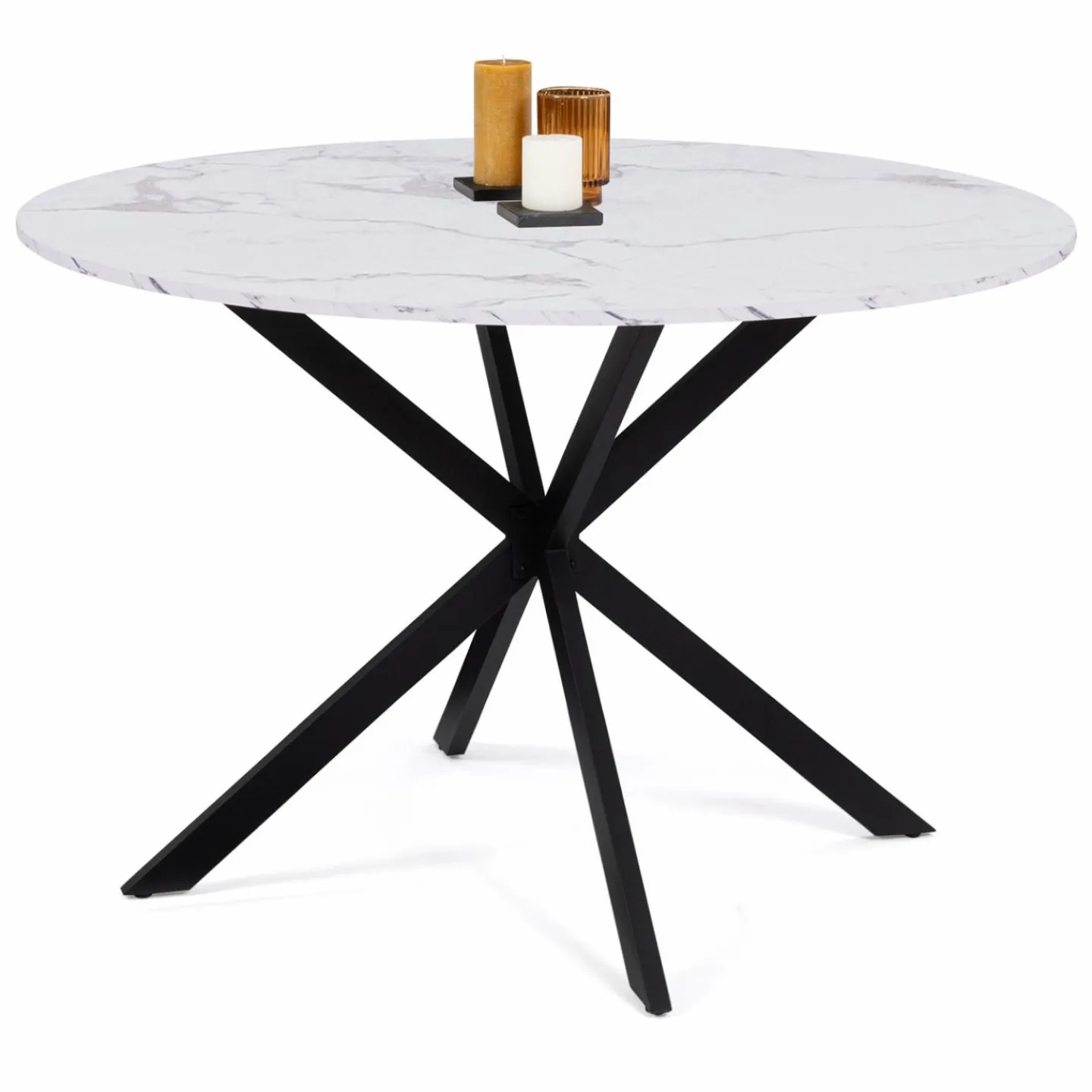 Table à manger ronde effet marbre blanc 4-6 personnes*IDMarket Online