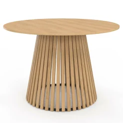 Table à manger ronde en bois 6 personnes pied en lattes plateau bois*IDMarket Clearance