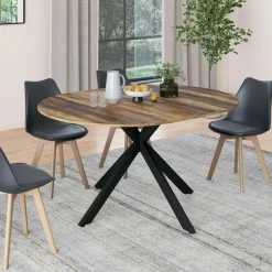 Table à manger ronde extensible bois foncé et noir 110-150 cm 4-8 personnes pied araignée*IDMarket Discount