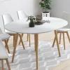 Table à manger ronde extensible 4-8 personnes blanc pied bois 110-150 cm*IDMarket Best