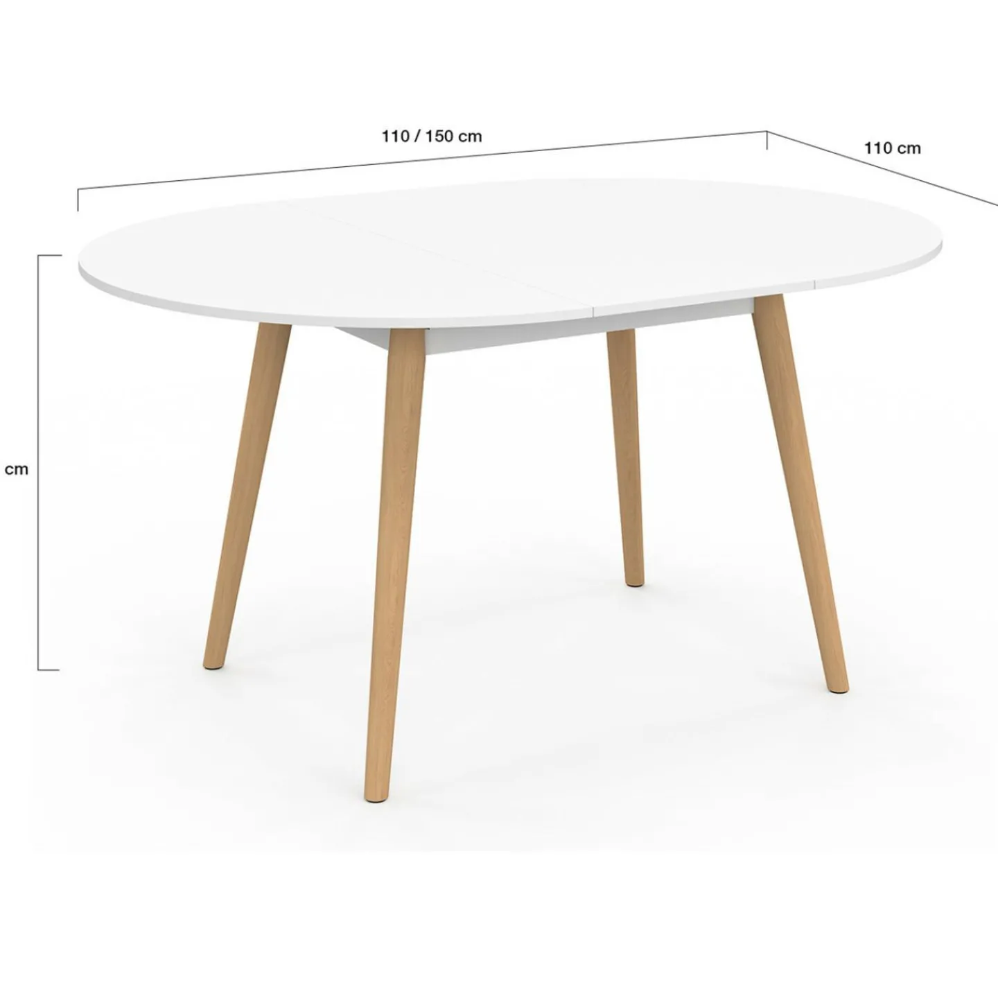 Table à manger ronde extensible 4-8 personnes blanc pied bois 110-150 cm*IDMarket Best