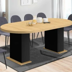 Table à manger ronde extensible 110-200 cm 4-10 personnes bois et noir style moderne*IDMarket Clearance