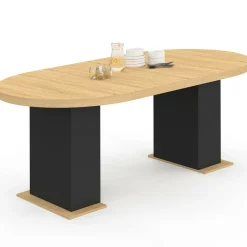 Table à manger ronde extensible 110-200 cm 4-10 personnes bois et noir style moderne*IDMarket Clearance
