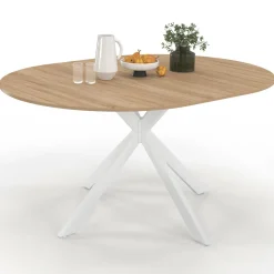 Table à manger ronde extensible bois et blanc 110-150 cm 4-8 personnes pied araignée*IDMarket Online