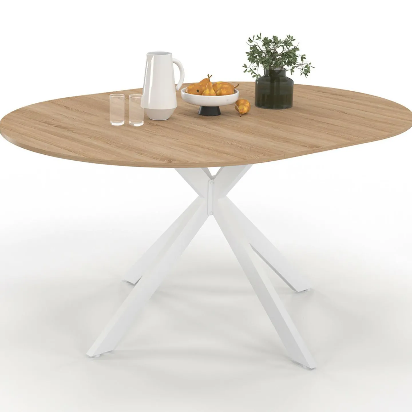Table à manger ronde extensible bois et blanc 110-150 cm 4-8 personnes pied araignée*IDMarket Online