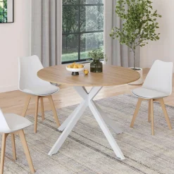 Table à manger ronde extensible bois et blanc 110-150 cm 4-8 personnes pied araignée*IDMarket Online