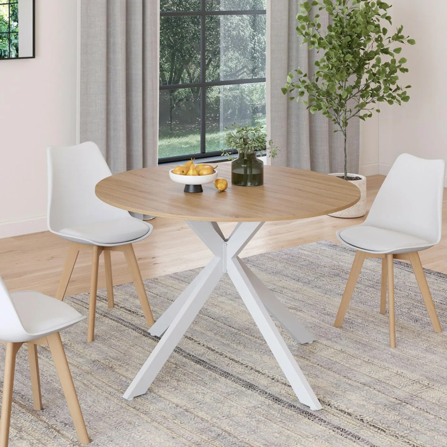 Table à manger ronde extensible bois et blanc 110-150 cm 4-8 personnes pied araignée*IDMarket Online