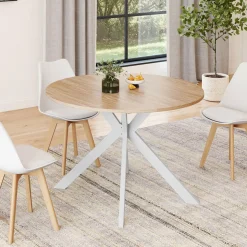 Table à manger ronde extensible 110-200 cm 4-10 personnes bois et blanc pied araignée*IDMarket Best