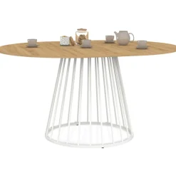 Table à manger ronde extensible 110-150 cm 4-8 personnes plateau bois et pied filaire métal blanc*IDMarket