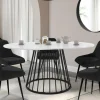 Table à manger ronde extensible 110-150 cm 4-8 personnes plateau effet marbre blanc et pied filaire métal noir*IDMarket Online