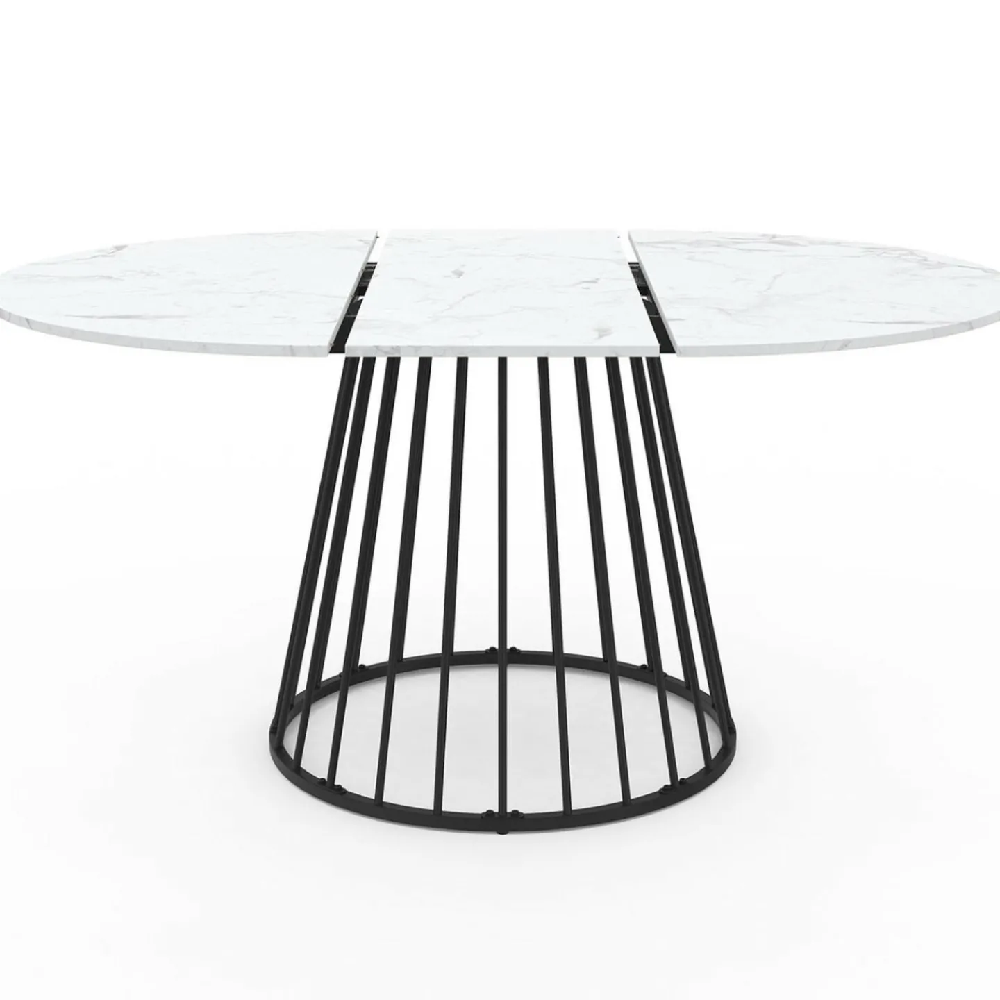 Table à manger ronde extensible 110-150 cm 4-8 personnes plateau effet marbre blanc et pied filaire métal noir*IDMarket Online