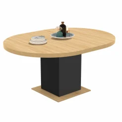 Table à manger ronde extensible 4-8 personnes noir et bois*IDMarket